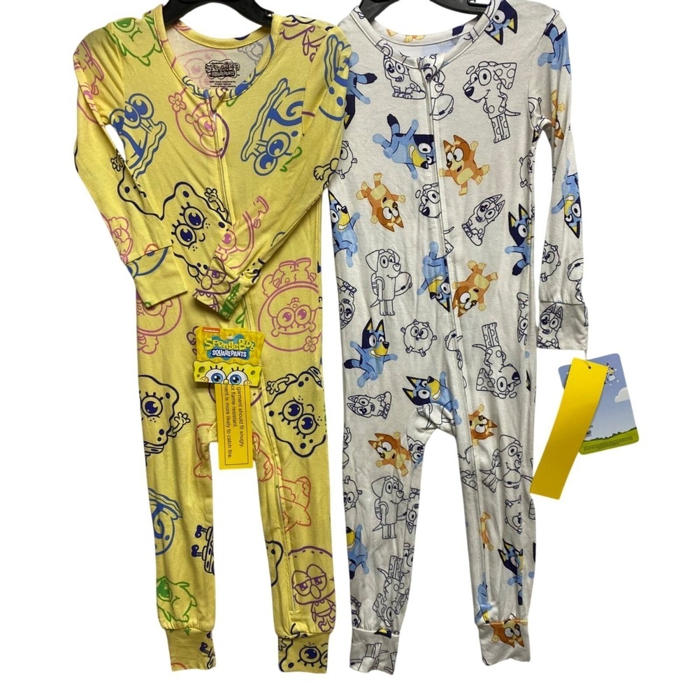 Bluey and SpongeBob SquarePants Baby Pajamas Bundle 2 Pack Sleepers 12MOS NWT - Picture 5 of 7